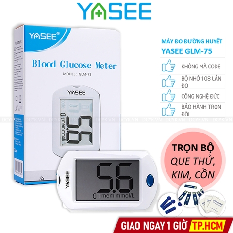 [TẶNG QUE, KIM, CỒN] Máy Đo Đường Huyết Yasee GLM-75 (MG) (+50 Que, Kim, Cồn)