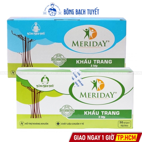 Khẩu Trang Y Tế MERIDAY Bông Bạch Tuyết (3 Lớp - Hộp 50 Cái)
