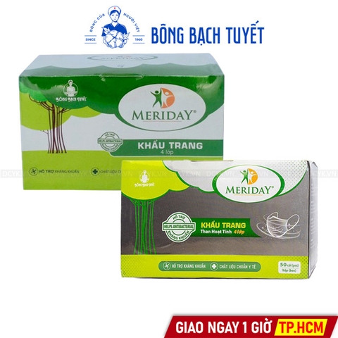 Khẩu Trang Y Tế MERIDAY Bông Bạch Tuyết (4 Lớp - Hộp 50 Cái)