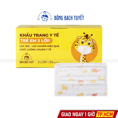 Khẩu Trang Y Tế Trẻ Em Bông Bạch Tuyết (Hộp 30 Cái - 3 Lớp)