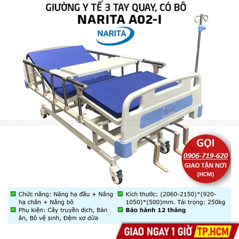 Giường Y Tế 3 Tay Quay NARITA A02-I