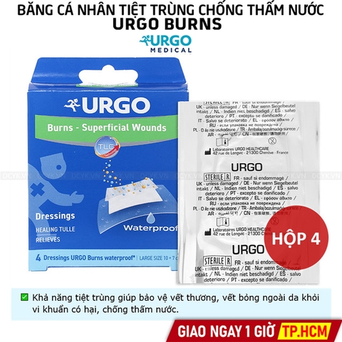 Băng Cá Nhân Tiệt Trùng Chống Thấm Nước Urgo BURNS WATERPROOF (Hộp 4 Miếng)
