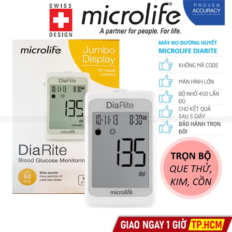 [TRỌN BỘ] Máy Đo Đường Huyết MICROLIFE DiaRite (25 QUE + 25 KIM + CỒN)