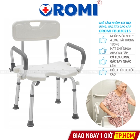 Ghế Tắm Nhôm Có Tựa Lưng, Tựa Tay Cao Cấp Oromi FBL830215 (Mã 215)