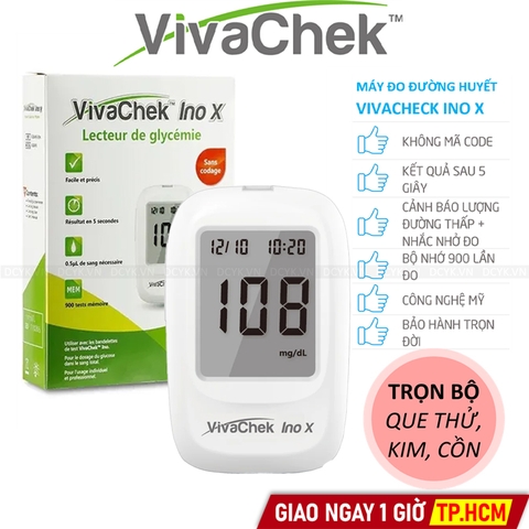 [TRỌN BỘ] Máy Đo Đường Huyết VivaChek Ino X (MG) (+ 50 Que, Kim, Cồn)