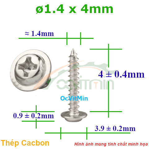 Vít Gỗ Bake Đầu Tròn Có Vành ø 1.4x4mm - Vit Go Dau Pake Tron Co Vanh