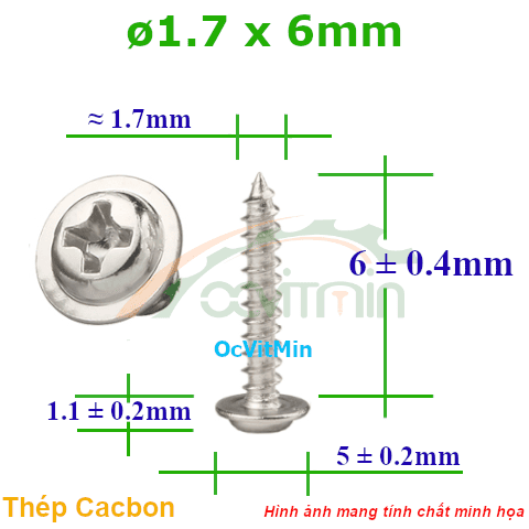 Vít Gỗ Bake Đầu Tròn Có Vành ø 1.7x6mm - Vit Go Dau Pake Tron Co Vanh