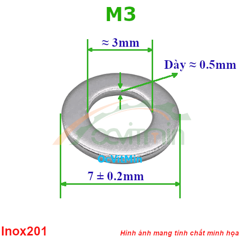 Vòng Đệm Phẳng M3*7mm Inox201 - Vong Dem Long Den Phang