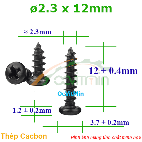 Vít Gỗ Bake Đầu Tròn ø 2.3x12mm - Vit Go Dau Pake Tron