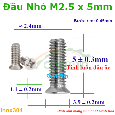 Ốc Bake Đầu Bằng Nhỏ M2.5x5mm Inox304 - Oc PaKe Dau Dep Bang Nho