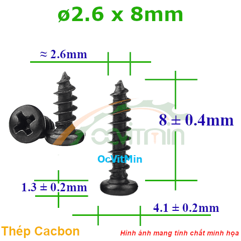 Vít Gỗ Bake Đầu Tròn ø 2.6x8mm - Vit Go Dau Pake Tron