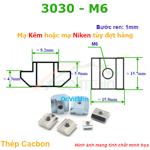 Tán Luồn 3030 M6 Đai Ốc Chữ T - Dai Oc Tan Ecu Chu T Luon