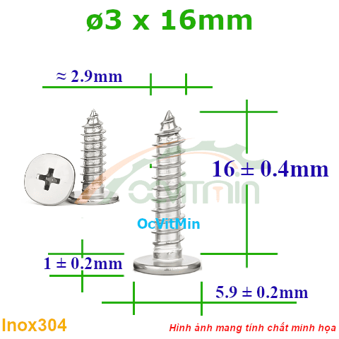 Vít Gỗ Bake Đầu Dẹp Mỏng ø 3x16mm - Vit Go Dau Pake Dep Mong