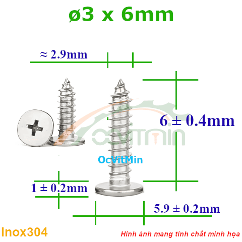 Vít Gỗ Bake Đầu Dẹp Mỏng ø 3x6mm - Vit Go Dau Pake Dep Mong