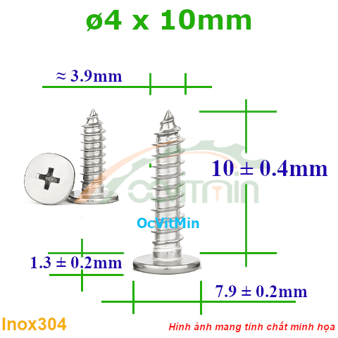 Vít Gỗ Bake Đầu Dẹp Mỏng ø 4x10mm - Vit Go Dau Pake Dep Mong