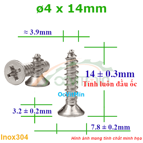 Vít Gỗ Bake Đầu Bằng ø 4x14mm - Vit Go Dau Pake Bang