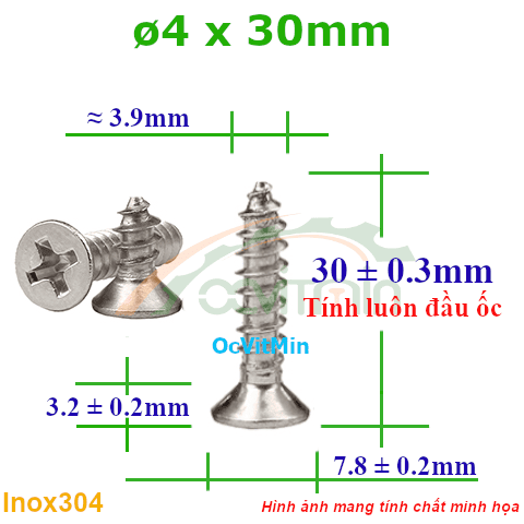 Vít Gỗ Bake Đầu Bằng ø 4x30mm - Vit Go Dau Pake Bang
