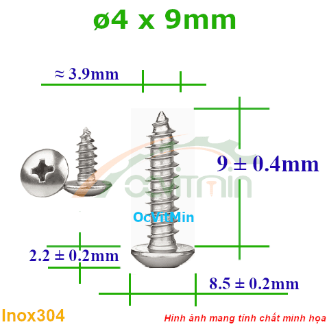 Vít Gỗ Bake Đầu Dù ø 4x9mm - Vit Go Dau Pake Du