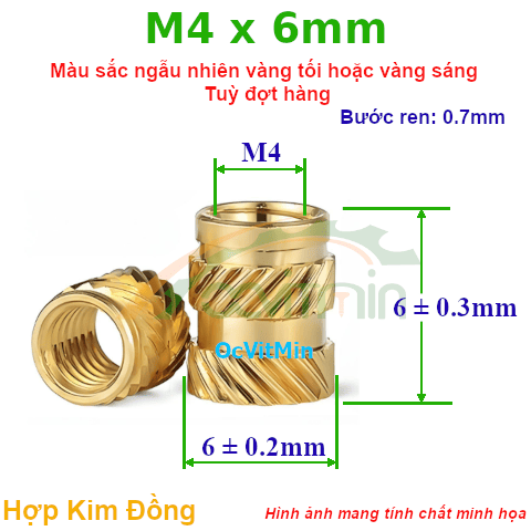 Đai Ốc Cấy Nhựa M4x6mm - ø6mm Gai Nghiêng -  Dai Oc Tan Ecu Cay Nhua Gai Nghieng