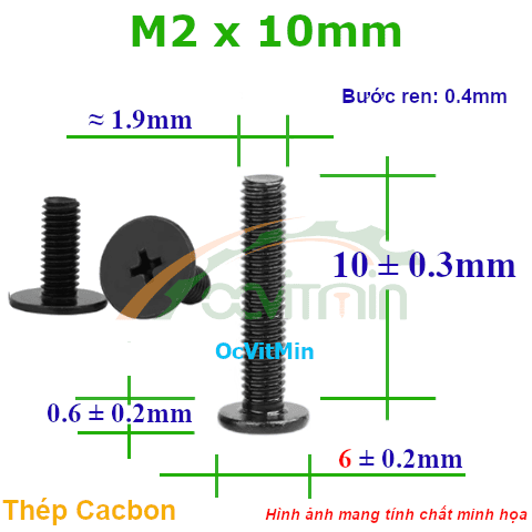 Ốc Bake Đầu Dẹp Mỏng M2x10mm