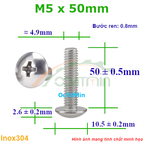 Ốc Bake Đầu Dù M5x50mm Inox304