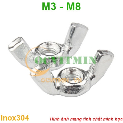 Đai Ốc Chuồn M3M4M5M6M8 Tán Chuồn Ecu Tai Hồng Inox 304