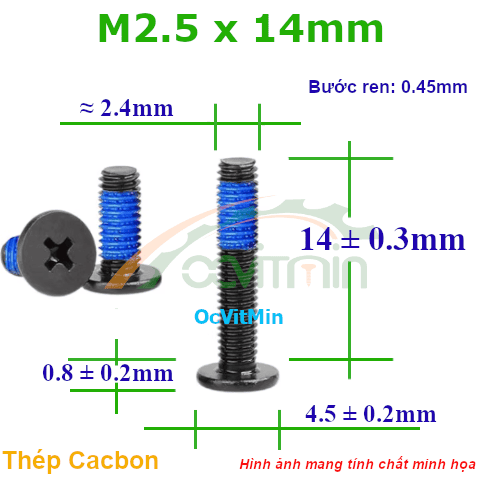 Ốc Bake Đầu Dẹp Mỏng M2.5x14mm Thép Cacbon - Oc Laptop PaKe Dau Dep Mong