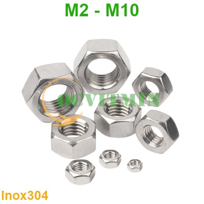 Đai Ốc M2 M2.5 M3 M4 M5 M6 M8 M10 Ecu Lục Giác Tán Inox 304