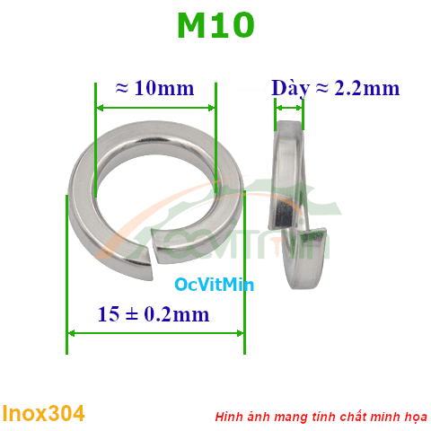 Vòng Đệm Vênh M10 Inox304 - Vong Dem Long Den Venh