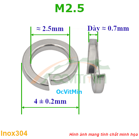 Vòng Đệm Vênh M2.5 Inox304 - Vong Dem Long Den Venh