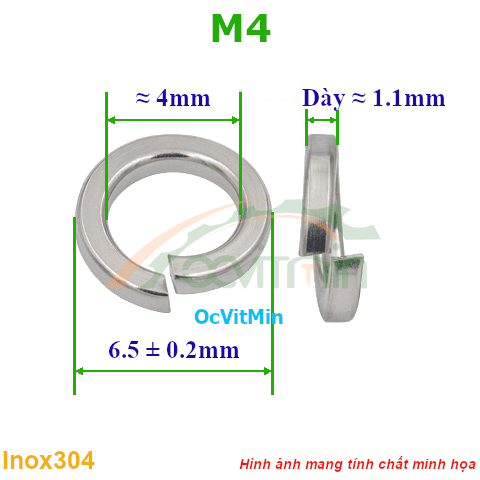 Vòng Đệm Vênh M4 Inox304 - Vong Dem Long Den Venh
