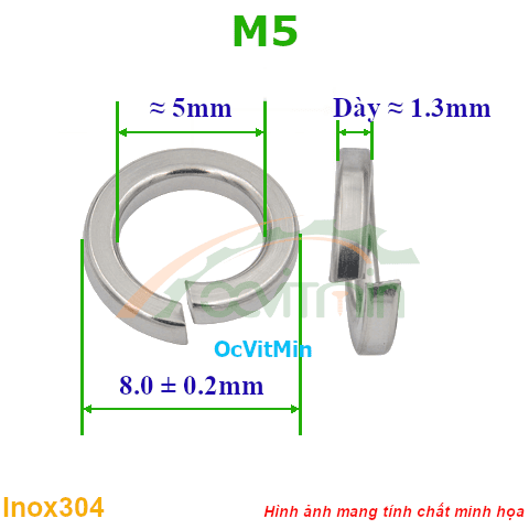 Vòng Đệm Vênh M5 Inox304 - Vong Dem Long Den Venh