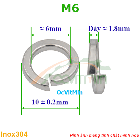 Vòng Đệm Vênh M6 Inox304 - Vong Dem Long Den Venh