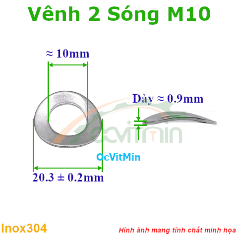 Vòng Đệm Vênh Hai Sóng M10 Inox304 - Vong Dem Long Den Venh 2 Song