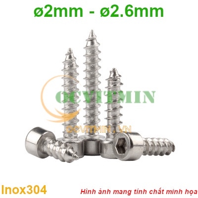 Vít Lục Giác Trụ Ren Xoắn M2 M2.6 Ren Thưa Inox 304