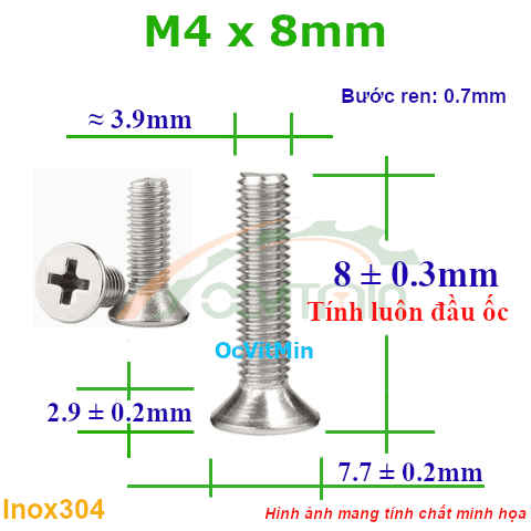 Ốc Bake Đầu Bằng M4x8mm Inox304