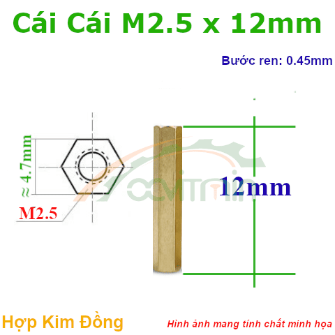 Trụ Đồng Cái Cái Lục Giác M2.5x12mm