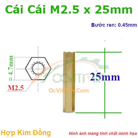 Trụ Đồng Cái Cái Lục Giác M2.5x25mm - Tru Dong Cai Cai Luc Giac