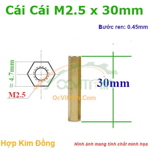 Trụ Đồng Cái Cái Lục Giác M2.5x30mm - Tru Dong Cai Cai Luc Giac