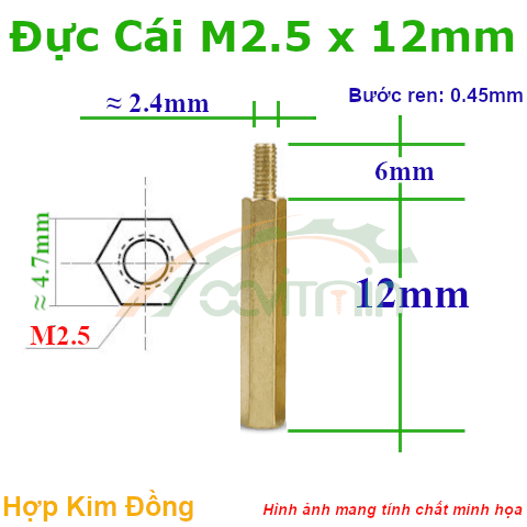 Trụ Đồng Đực Cái Lục Giác M2.5x12mm