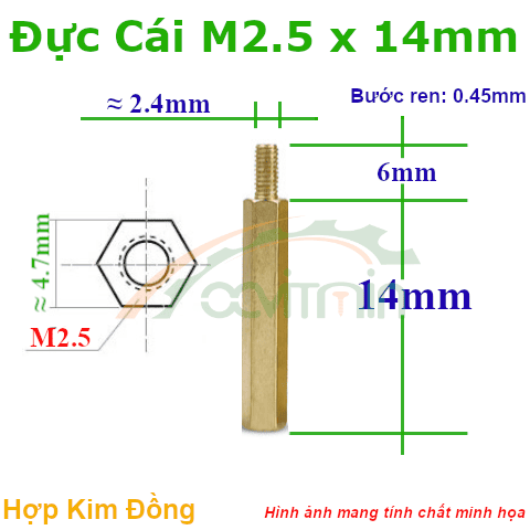 Trụ Đồng Đực Cái Lục Giác M2.5x14mm