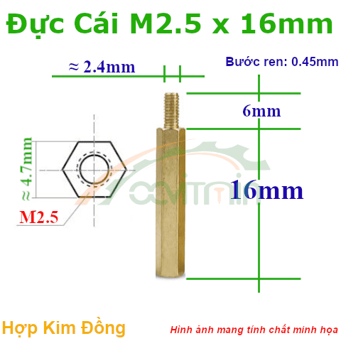 Trụ Đồng Đực Cái Lục Giác M2.5x16mm