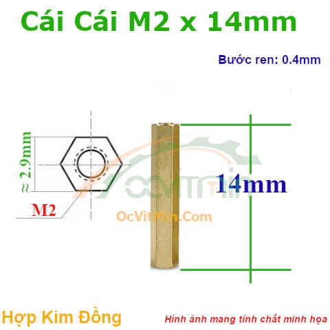 Trụ Đồng Cái Cái Lục Giác M2x14mm - Tru Dong Cai Cai Luc Giac