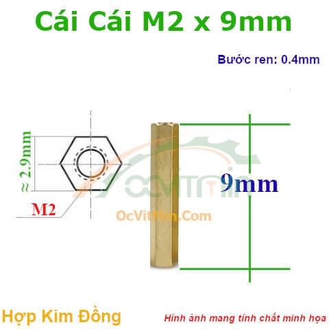 Trụ Đồng Cái Cái Lục Giác M2x9mm - Tru Dong Cai Cai Luc Giac