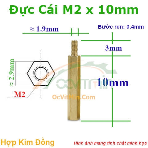 Trụ Đồng Đực Cái Lục Giác M2x10mm - Tru Dong Duc Cai Luc Giac