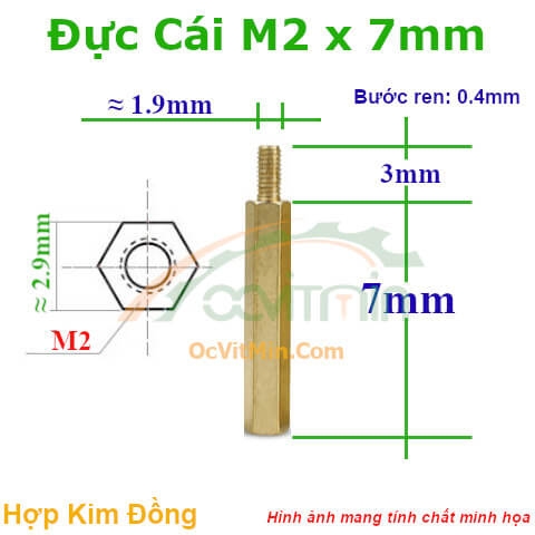 Trụ Đồng Đực Cái Lục Giác M2x7mm - Tru Dong Duc Cai Luc Giac