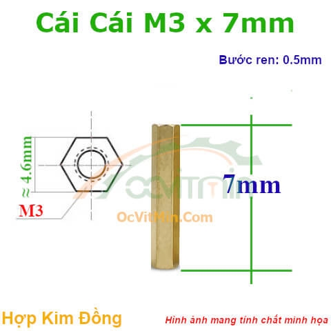 Trụ Đồng Cái Cái Lục Giác M3x7mm - Tru Dong Cai Cai Luc Giac