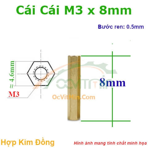 Trụ Đồng Cái Cái Lục Giác M3x8mm - Tru Dong Cai Cai Luc Giac