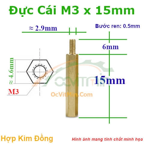 Trụ Đồng Đực Cái Lục Giác M3x15mm - Tru Dong Duc Cai Luc Giac