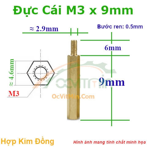 Trụ Đồng Đực Cái Lục Giác M3x9mm - Tru Dong Duc Cai Luc Giac